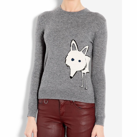 Burberry Sweaters - Burberry Brit Fox Wraparound Gray Crewneck Sweater Cashmere Wool Animal Print S